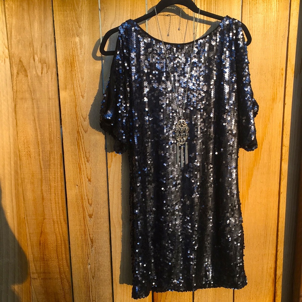 AIDAN MATTOX blue sequin dress